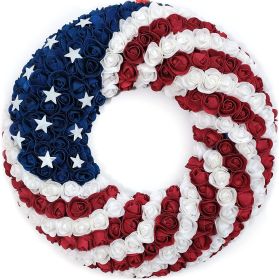 July 4th Wreath Patriotic Americana Wreath Boxwood Handcrafted Memorial Day Wreath Festival Garland Decoration Front Door Wall Home Decor; indepe
