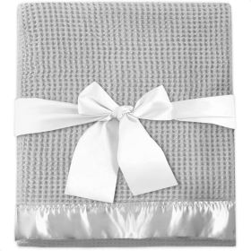 Thermal Waffle Baby Blanket with Satin Trim 36x50 inch Soft Breathable Machine Washable Blanket for Newborns Toddlers Ideal for Crib Stroller Car
