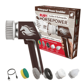 Ruby Horsepower Hand Held Power Scrubber with Multiple Cleaning Brushes