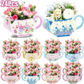24Pcs Tea Party Table Centerpieces 4 Styles Teapot Shape Flower Box Paper Teapot Gift Box Spring Theme Princess Party Favor Table Floral Decorati