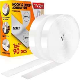 Hook and Loop Tape Roll with Heavy Duty Adhesive Industrial Strength Easy to Cut Strong Hook and Loop Strips with Sticky Back White 1 Inch * 30 F