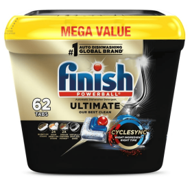 Finish Ultimate Dishwasher Pods, No Pre-Rinse Dishwasher Detergent Soap Tabs, Our Best Clean, 62 Count