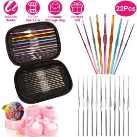 22Pcs Multi-Color Crochet Hook Needles Aluminum Handle Sewing Kit DIY Hand Knitting Craft Art Tools