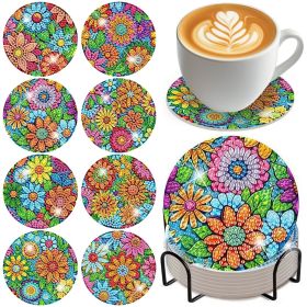 16pcs Floral Diamond Painting Coasters Set, 5D Mandala DIY Diamond Painting Coasters with Cork Pad and Stand, Handmade Rhinestone Painting with T