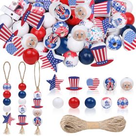 180 Pcs 4th of July Wooden Beads America Stars Heart Shape Spacer Beads Blue Red White Farmhouse Polished Round Beads Patriotic Independence Day