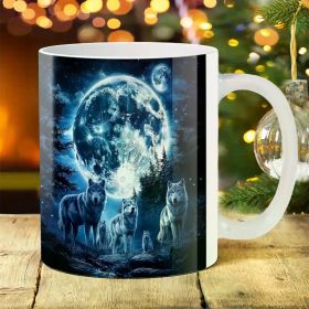 1pc 11oz Wolf-Themed Ceramic Coffee Mug with Starry Night Design - Ideal Gift for Dad, Perfect for Birthdays &