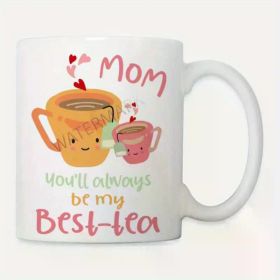 Best Mom Ever 11oz Ceramic Coffee Mug with Cute Best-Tea Design - Perfect Gift for Moms, White with Heart & Teapot