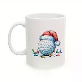 11oz Christmas Golf Ball Santa Ceramic Mug, Reusable, Microwave Safe Coffee Cup, Graphic