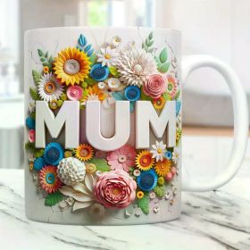 1pc 11oz Floral "Mum" Ceramic Mug - Vibrant 3D Design, Perfect Mother's Day Gift, Ideal for Coffee at Home, Spring