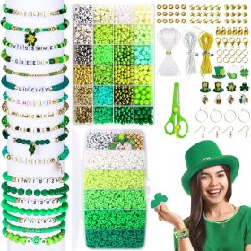 7320pcs Green Clay Beads Bracelet Making Kit 3 Styles Letter Beads and Charms St. Patrick's Day Green Top Hat Pattern Clay Beads DIY Hand Jewelry