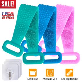 Silicone Back Scrubber Belt For Shower Exfoliating Foaming Body Wash Strap Brush Bristles Massage Dots W/ Adhesive Hook (Option: Professional Skin care: Purple)