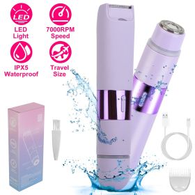 2 In 1 Bikini Trimmer for Women Dual Head Cordless Body Shaver IPX5 Waterproof Rechargeable Pubic Hair Razor Wet And Dry Use for Bikini Underarm Leg A (Option: Professional Skin care: Purple)