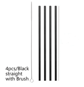 Colourful Reusable Stainless Steel Straws (Option: Professional Skin care: Black-STRAIGHT)