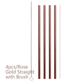 Colourful Reusable Stainless Steel Straws (Option: Professional Skin care: Rose gold-STRAIGHT)