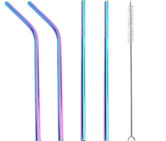 Colourful Reusable Stainless Steel Straws (Option: Professional Skin care: Multicolor-STRAIGHT.BENT)