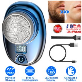 Portable Electric Shaver with LED Digital Display Type-C Rechargeable Electric Razor for Men Electric Beard Trimmer for Home Office Travel Car (Option: Professional Skin care: Blue)