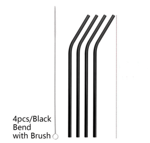 Colourful Reusable Stainless Steel Straws (Option: Professional Skin care: Black-BEND)