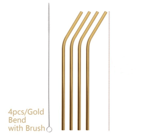 Colourful Reusable Stainless Steel Straws (Option: Professional Skin care: Gold-BEND)