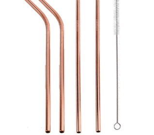 Colourful Reusable Stainless Steel Straws (Option: Professional Skin care: ROSE GOLD-STRAIGHT.BENT)