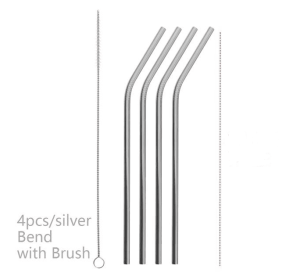 Colourful Reusable Stainless Steel Straws (Option: Professional Skin care: Silver-BEND)