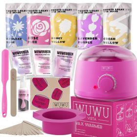 Waxing Kit WUWUVISTA 23 Items Hair Removal Wax Kit With Wax Warmer Waxing Beads For Face, Brazilian, Full Body, Bikini, Sensitiive Skin  Skin Sui (Option: Professional Skin care: Pinkish purple-US Plug)
