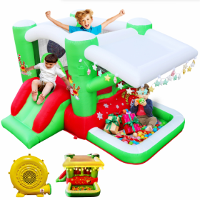 Christmas Jump  N Slide Inflatable Bouncer For Kids Complete Setup With Blower - 80 X 91 Play Area - 55 Tall (Option: Professional Skin care: Multicolor)