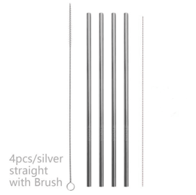Colourful Reusable Stainless Steel Straws (Option: Professional Skin care: Silver-STRAIGHT)
