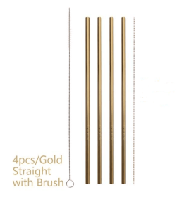 Colourful Reusable Stainless Steel Straws (Option: Professional Skin care: Gold-STRAIGHT)