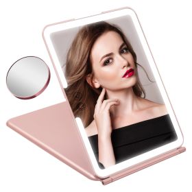 Folding Travel Makeup Mirror With 10X Magnifying Mirror 3 Color LED Lights Dimmable Brightness Rechargeable Battery Tabletop Portable Cosmetic Mirror (Option: Professional Skin care: L)