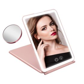 Folding Travel Makeup Mirror With 10X Magnifying Mirror 3 Color LED Lights Dimmable Brightness Rechargeable Battery Tabletop Portable Cosmetic Mirror (Option: Professional Skin care: S)