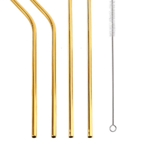 Colourful Reusable Stainless Steel Straws (Option: Professional Skin care: GOLD-STRAIGHT.BENT)