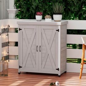 Potting Bench With Storage Cabinet And Metal Table Top For Outdoor Patio,Outdoor Work Station Table (Option: Professional Skin care: Gray)