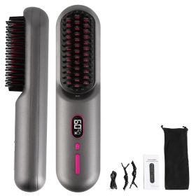 Cordless Negative Ion Hair Straightener Brush Rechargeable Mini Styling Comb with 12 Heating Levels Anti-scald 30S Preheating 30Mins Auto Sleep LCD Di (Option: Professional Skin care: Grey)