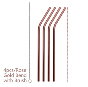 Colourful Reusable Stainless Steel Straws (Option: Professional Skin care: Rose gold-BEND)