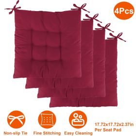 4Pcs Chair Cushion Pads Pillow 17.72x17.72x2.37in Soft Tie On Square Sitting Mats For Home Office Car Sitting Travel (Option: Professional Skin care: Pro_WineRed)