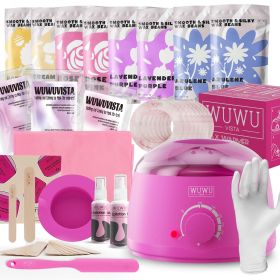 Waxing Kit WUWUVISTA 69 Items Hair Removal Wax Kit With Wax Warmer Waxing Beads For Face, Brazilian, Full Body, Bikini, Sensitiive Skin Skin Suit (Option: Professional Skin care: Pinkish purple-US Plug)