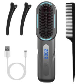 Cordless Hair Straightener Brush Rechargeable Mini Styling Comb with 4 Heating Levels Blue Light Sterilization Single press Stray Hair Removal 20Mins (Option: Professional Skin care: Grey)