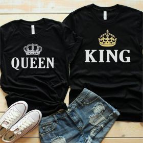King Queen Crown Print Couple T Shirt Lovers Short Sleeve O Neck Loose Tshirt Fashion Woman Man Tee Shirt Tops Clothes (Color: queen, size: XXXL)
