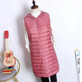 Hooded Women's Down Vest Long Coat Slim Fashion Ultra Light White Duck Down Waistcoat Female Fashion Winter Ladies Jacket Vests (Color: Pink, size: L)