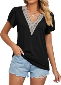 Cap Sleeve Summer Tops for Women Trendy Floral Print Casual V Neck T Shirts Petal Sleeve Blouses (size: 2XL)