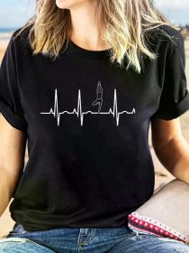 Yoga Heartbeat Shirt - Perfect Yoga Tree Pose T-Shirt, Casual Short Sleeve Top For Spring & Summer, Women'S Clothing (Color: Black, size: XXL)
