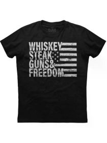 Whiskey Steak Guns Freedom Mens Short Sleeve New Cotton Black T-shirtCouple Clothing 2025 (Color: Black, size: XL)