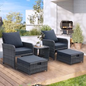5 Pieces Wicker Patio Furniture Set Outdoor Patio Chairs With Ottomans Conversation Furniture (Option: Professional Skin care: Gray)