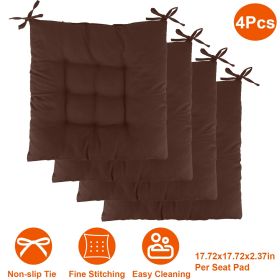 4Pcs Chair Cushion Pads Pillow 17.72x17.72x2.37in Soft Tie On Square Sitting Mats For Home Office Car Sitting Travel (Option: Professional Skin care: Pro_Brown)